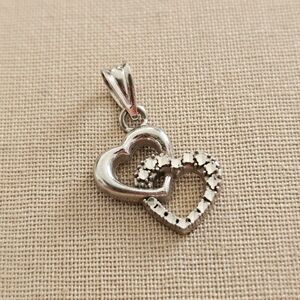 14K White Gold 1 gram Double Heart Michael Anthony Charm Pendant Silver Tone